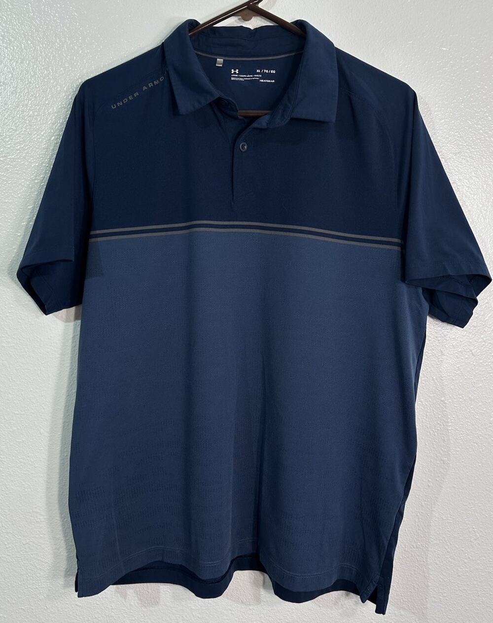 Under Armour HeatGear Men’s XL Polo Shirt Blue Loose Fit Golf Performance Stripe